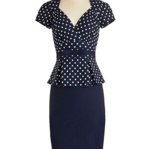 Stop Staring Navy and White Polka Dot Dress